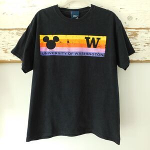 Disney Mickey Mouse Lg UW Washington Huskies Black Stripe Short Sleeve T-Shirt